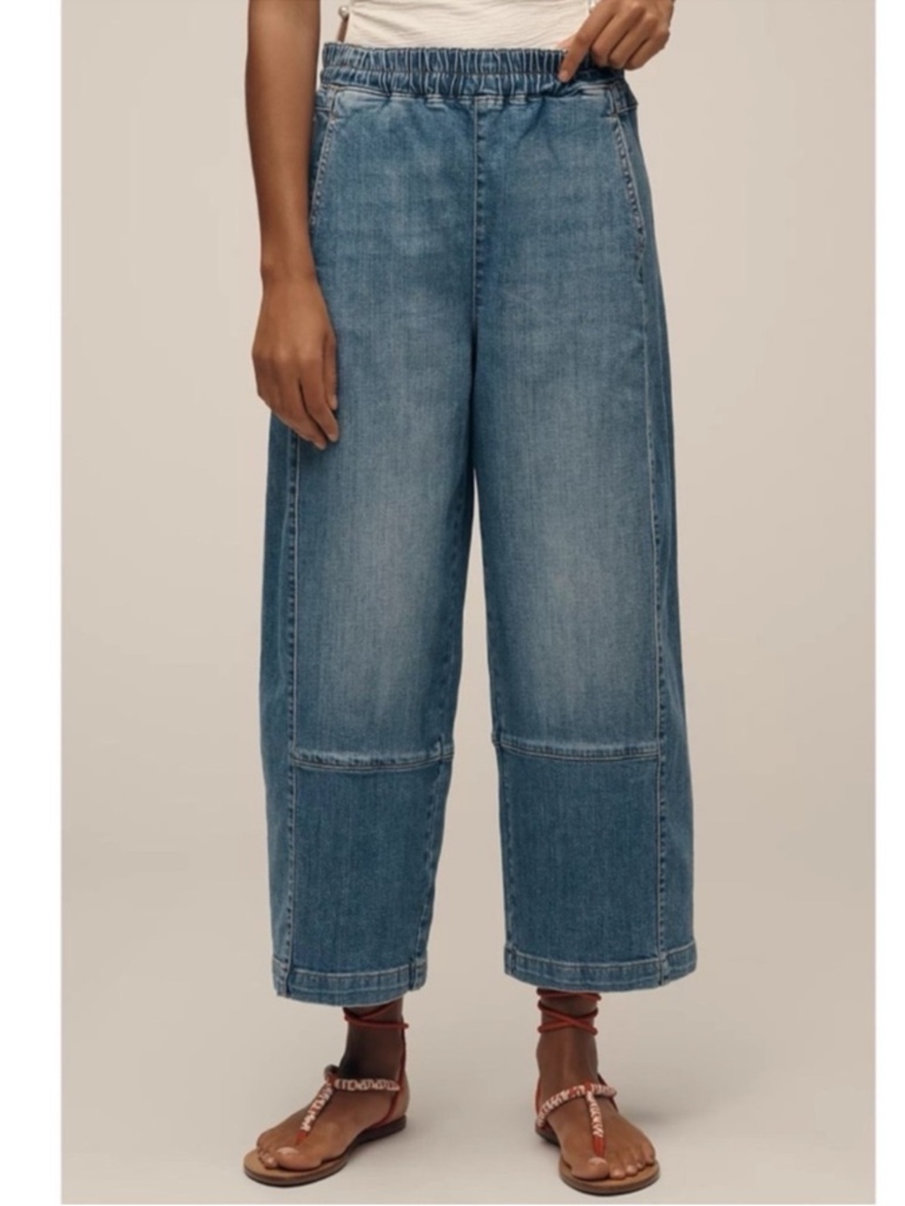 Anthropologie The Izzie Relaxed Pull-On Barrel Jeans Pilcro Medium Wash XSP